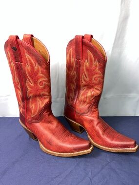 Women’s Harley-Davidson Loreley Red Leather Cowboy Boots D83656 Size 7.5